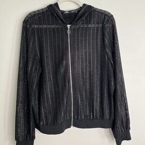 ZARA OPEN WEAVE BOMBER HOODIE SIZE LARGE